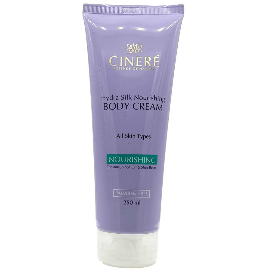 کرم مغذی بدن حاوی جوجوبا و شی باتر انواع پوست 250 میلی لیتر سینره Cinere Hydra Silk Nourishing Body Cream