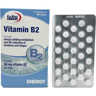 قرص ویتامین ب2 50 میلی گرم 60 عددی یورویتال Eurhovital Vitamin B2 Box 60