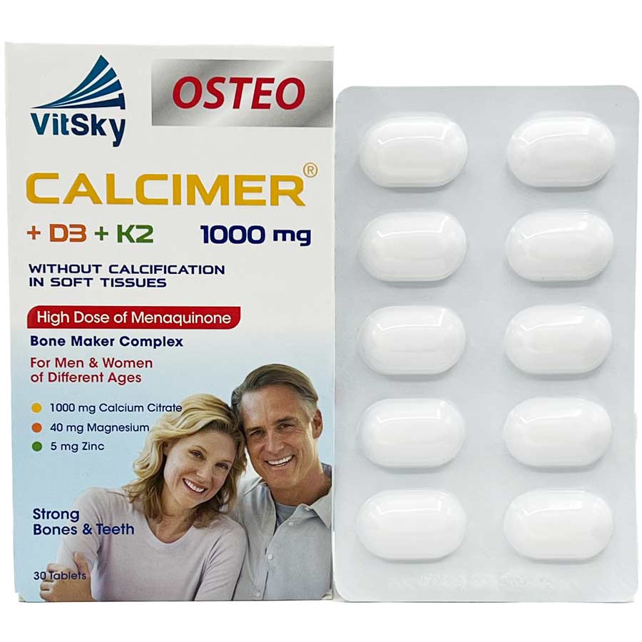 قرص کلسیمر کلسیم منیزیم زینک دی کا 2 30 عددی ویت اسکای Vitsky Calcimer D3 K2 Tablet Box 30