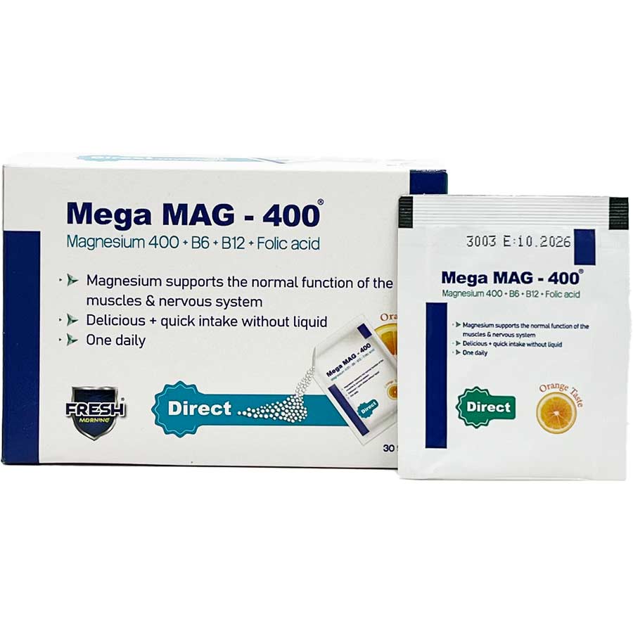 ساشه منیزیم 400 میلی گرم مگا مگ 30 عددی سمر طب درمان Mega Mag 400mg Sachets