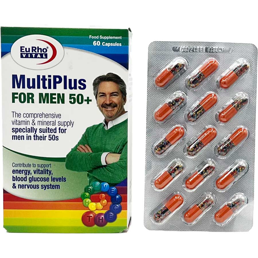 کپسول مولتی پلاس بالای 50 سال مردانه 60 عددی یورویتال Eurhovital MultiPlus For Men 50+ Capsule Box 60