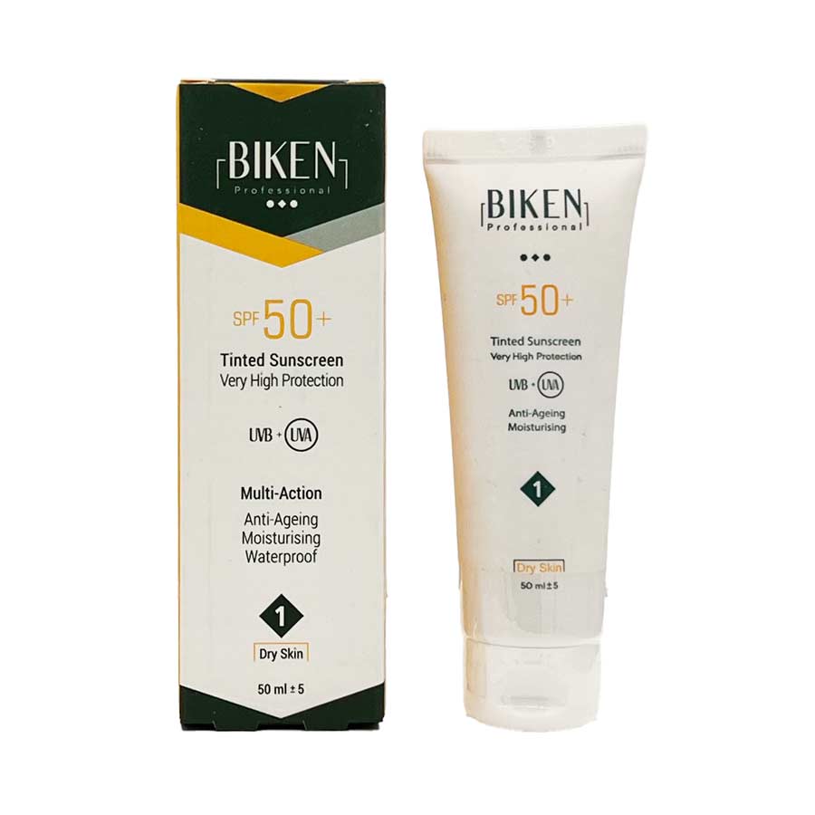 کرم ضد آفتاب 1 لایت بژ تم هلویی مناسب پوست خشک 50 میلی‌لیتر بیکن Biken Suncream SPF50 1 Dry Skin