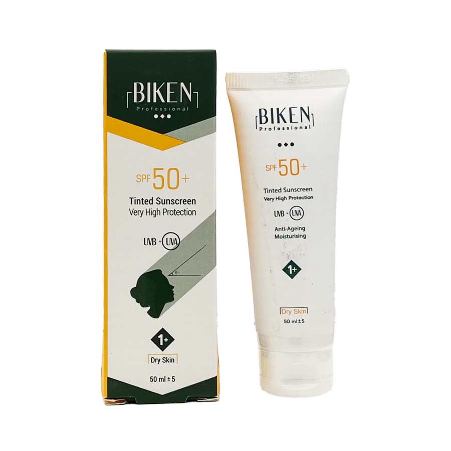 کرم ضد آفتاب 1+ لایت بژ تم نخودی مناسب پوست خشک 50 میلی‌لیتر بیکن Biken Suncream SPF50 1+ Dry Skin