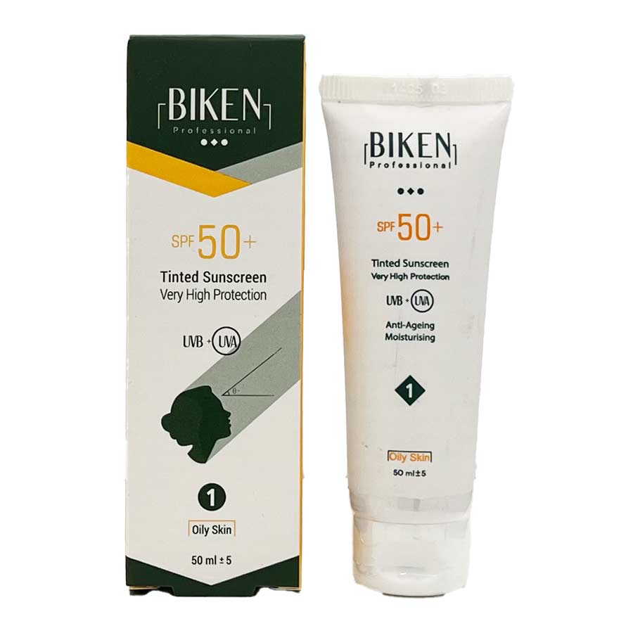 کرم ضد آفتاب 1 لایت بژ تم هلویی مناسب پوست چرب 50 میلی‌لیتر بیکن Biken Suncream SPF50 1 Oily Skin