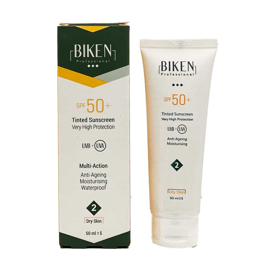 کرم ضد آفتاب 2 نچرال بژ تم هلویی مناسب پوست خشک 50 میلی‌لیتر بیکن Biken Suncream SPF50 2 Dry Skin
