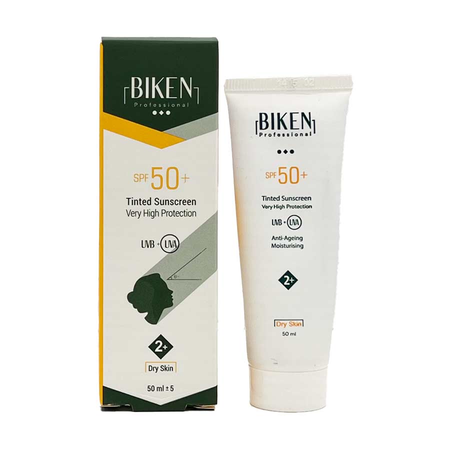 کرم ضد آفتاب 2+ نچرال بژ تم نخودی مناسب پوست خشک 50 میلی‌لیتر بیکن Biken Suncream SPF50 2+ Dry Skin