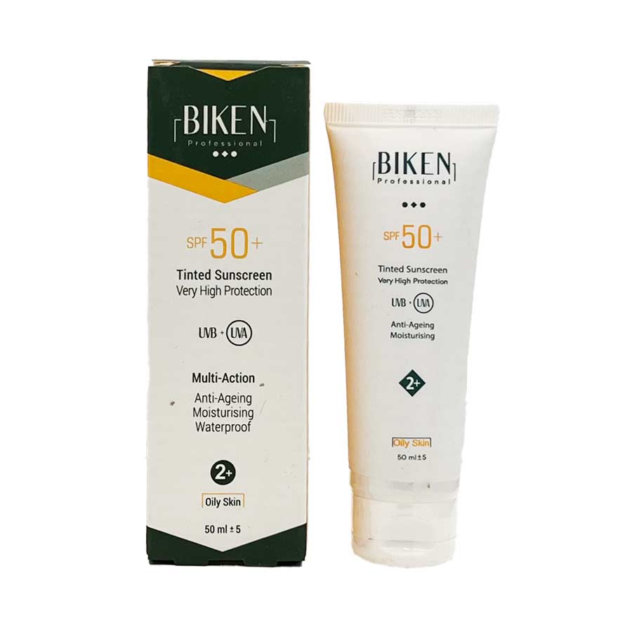 کرم ضد آفتاب 2+ نچرال بژ تم نخودی مناسب پوست چرب 50 میلی‌لیتر بیکن Biken Suncream SPF50 2+ Oily Skin